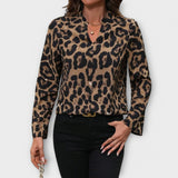 Kat |Casual Leopard Blusa Leopardo com decote