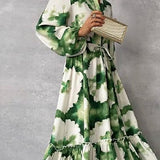 Gabriela | Vestido Longo Elegante com Manga Longa e Decote em V