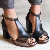 Nadaria | Sandálias pretas com salto alto e biqueira aberta em patchwork