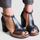 Nadaria | Sandálias pretas com salto alto e biqueira aberta em patchwork