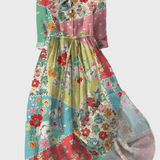 Vestido Floral Colorido em Estilo Patchwork