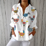 Noëlle | Blusa Leve com Estampa Divertida de Galinhas