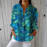 Leila | Blusa com Estampa de Penas Pavão Turquesa