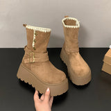 Irene | Botas com plataforma com fivela elegante e forro quente de pelúcia