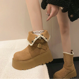 Irene | Botas com plataforma com fivela elegante e forro quente de pelúcia