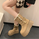 Irene | Botas com plataforma com fivela elegante e forro quente de pelúcia