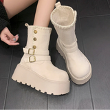 Irene | Botas com plataforma com fivela elegante e forro quente de pelúcia