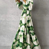 Gabriela | Vestido Longo Elegante com Manga Longa e Decote em V