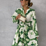 Gabriela | Vestido Longo Elegante com Manga Longa e Decote em V